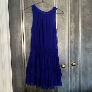Zara deep blue flowy tiered dress